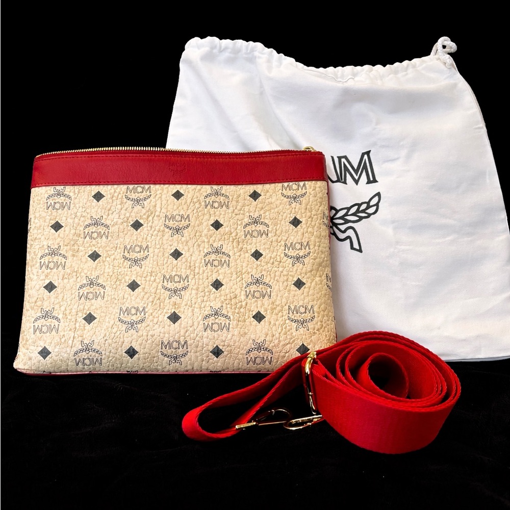 MCM Red and Tan Monogram Clutch